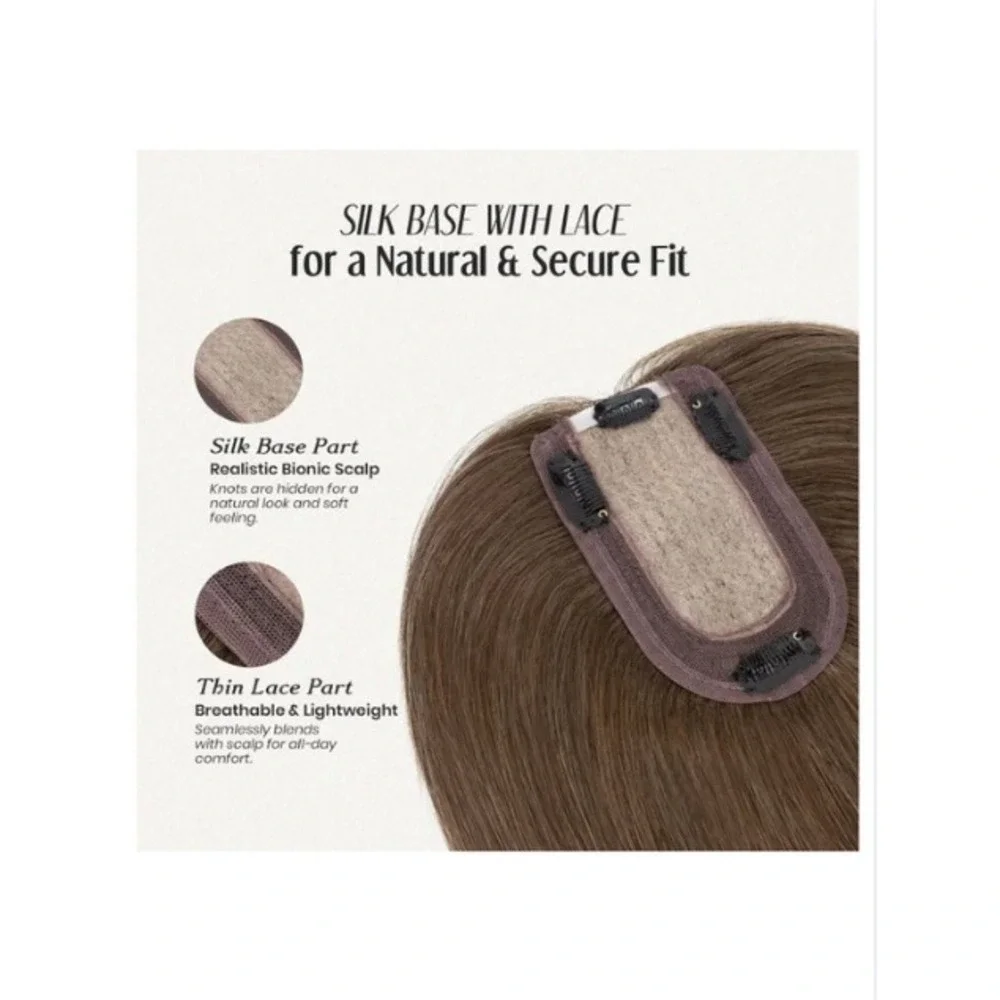 MY-LADY Human Hair Topper 8 Inch Medium Brown 150% Density Silk Base Hairpiece
